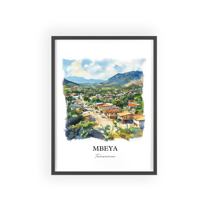 Mbeya Wall Art, Tanzania Print, Tanzania Watercolor Art, Mbeya Tanzania Gift, Travel Print, Travel Poster, Housewarming Gift