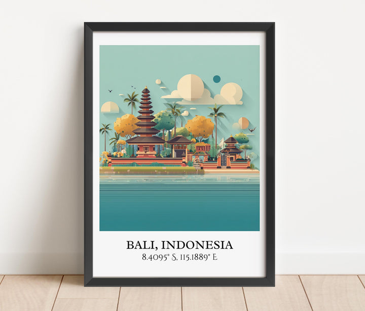 Bali Indonesia Art, Bali Retro Travel Art, Bali Indonesia Home Decor, Bali Gift, Indonesia Travel Art, Travel Prints, Housewarming Gift