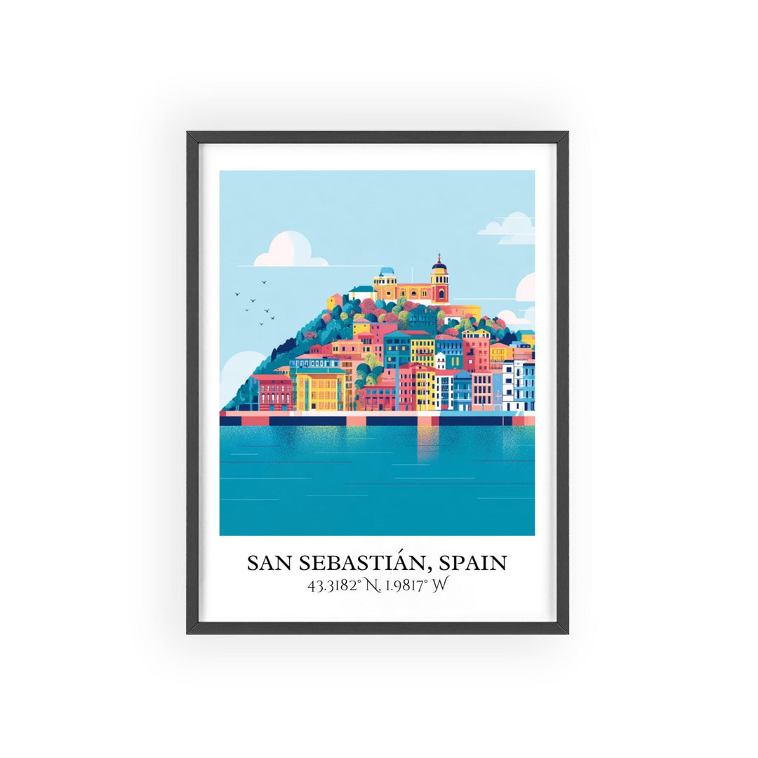 San Sebastián Art, Spain Retro Travel Art, Spain Home Decor, San Sebastián Gift, Spain Travel Art, Travel Prints, Housewarming Gift