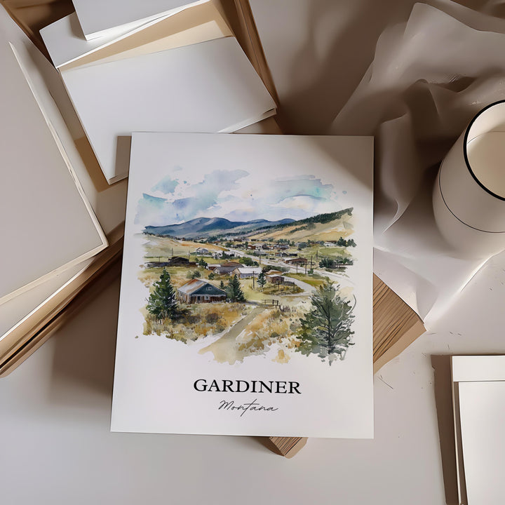 Gardiner MT Wall Art, Gardiner Montana Print, Montana Watercolor Art, Montana Gift, Travel Print, Travel Poster, Housewarming Gift