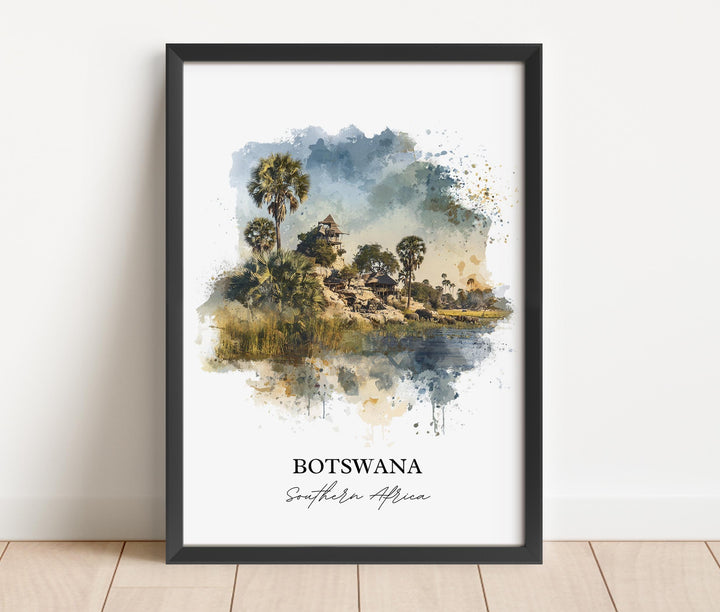 Botswana Wall Art, Botswana Print, Botswana Watercolor Art, Botswana Africa Gift, Travel Print, Travel Poster, Housewarming Gift