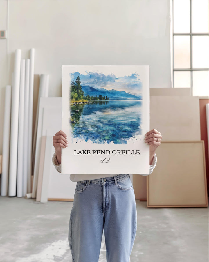 Lake Pend Oreille, Idaho, Idaho – Watercolor Art Print