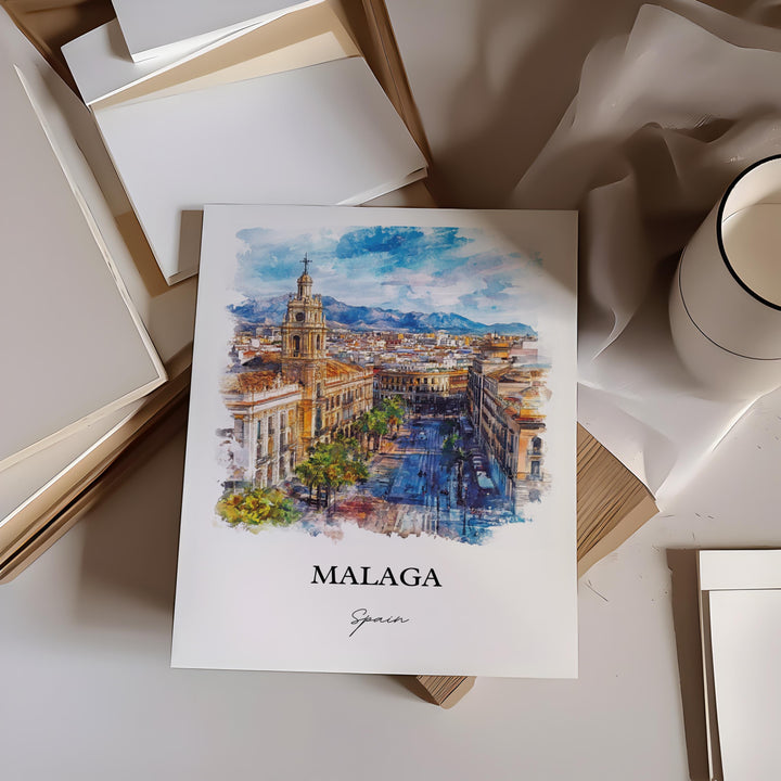 Malaga Spain Wall Art, Southern Spain Print, Andalusia Watercolor Art, Malaga Gift, Travel Print, Travel Poster, Housewarming Gift