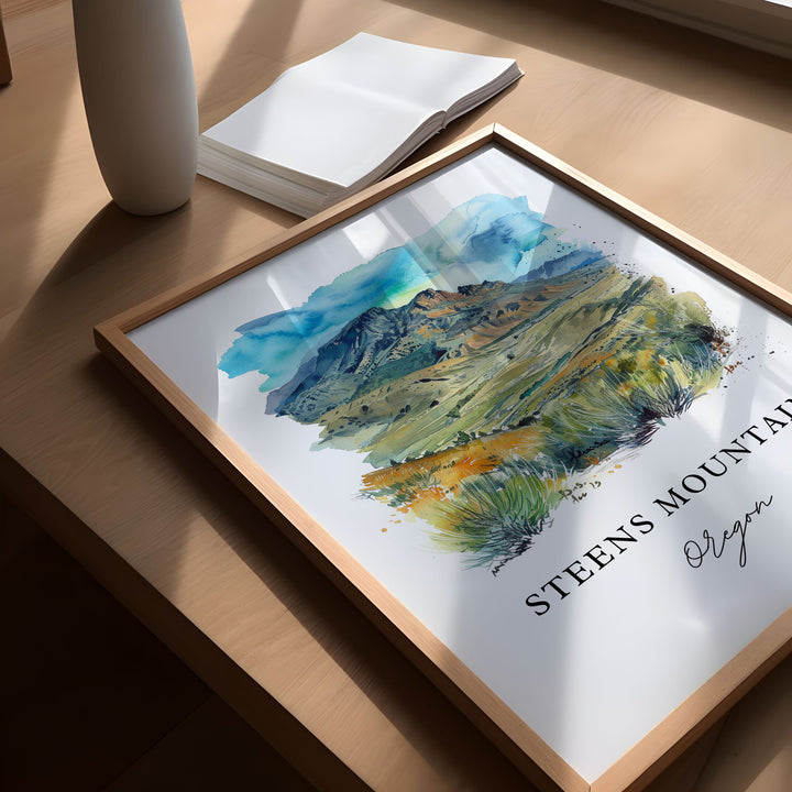 Steens Mountain Wall Art, Steens Mountain OR Print, Harney County Watercolor, Oregon Gift,