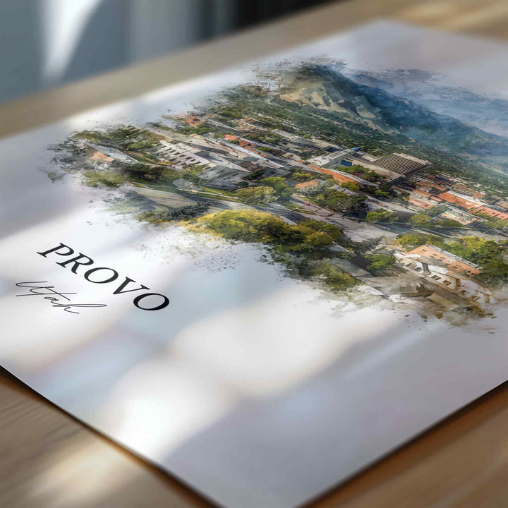 Provo Utah Wall Art, Provo Print, Utah Watercolor Art, Provo Utah Skyline Gift, Travel Print, Travel Poster, Housewarming Gift
