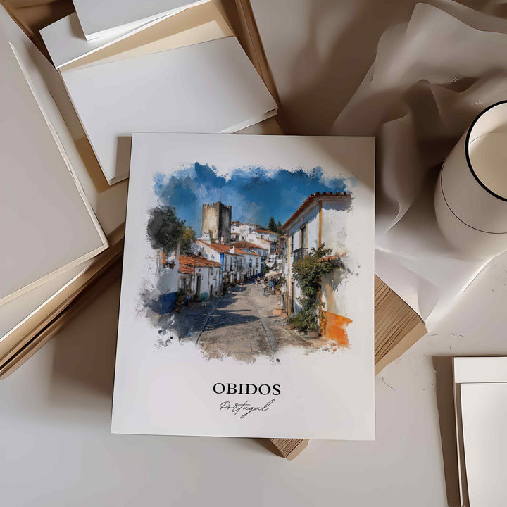 Obidos, Portugal – Watercolor Art Print