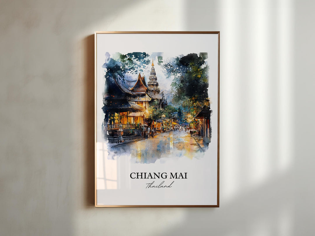 Chiang Mai Wall Art, Chiang Mai Print, Thailand Watercolor Art, Chiang Mai Gift, Travel Print, Travel Poster, Housewarming Gift