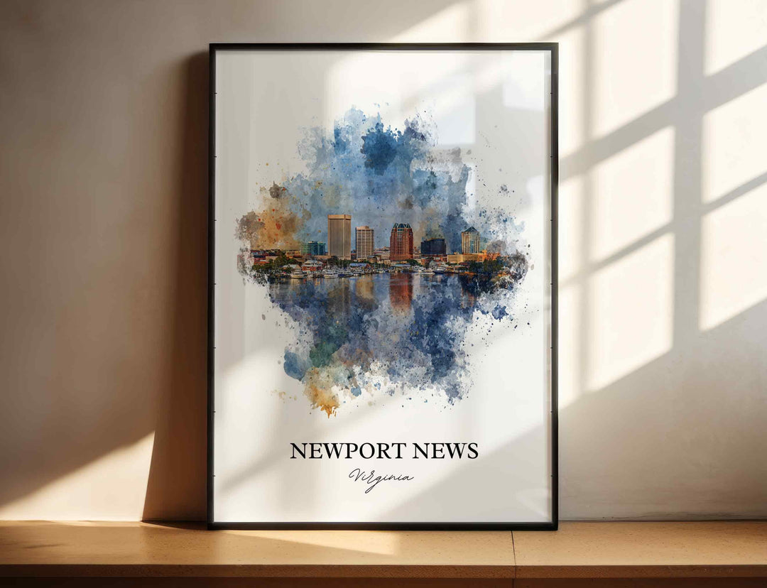 Newport News Wall Art, Virginia Print, Newport News Watercolor Art, Norfolk VA Gift, Travel Print, Travel Poster, Housewarming Gift