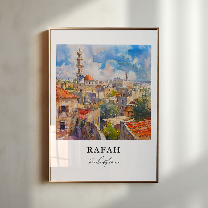 Rafah Palestine Art: Palestine Watercolor Art, Rafah Print, Rafah Gift, Palestine Art, Rafah Skyline, Rafah Pre-War Art