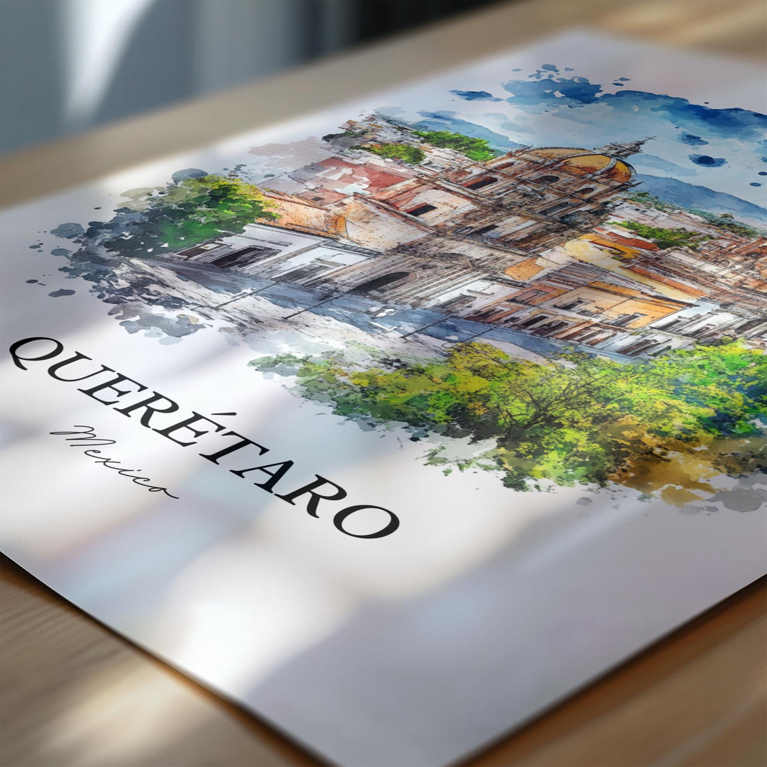 Querétaro Wall Art, Bajío Region Print, Mexico Watercolor Art, Santiago de Querétaro Gift, Travel Print, Travel Poster, Housewarming Gift