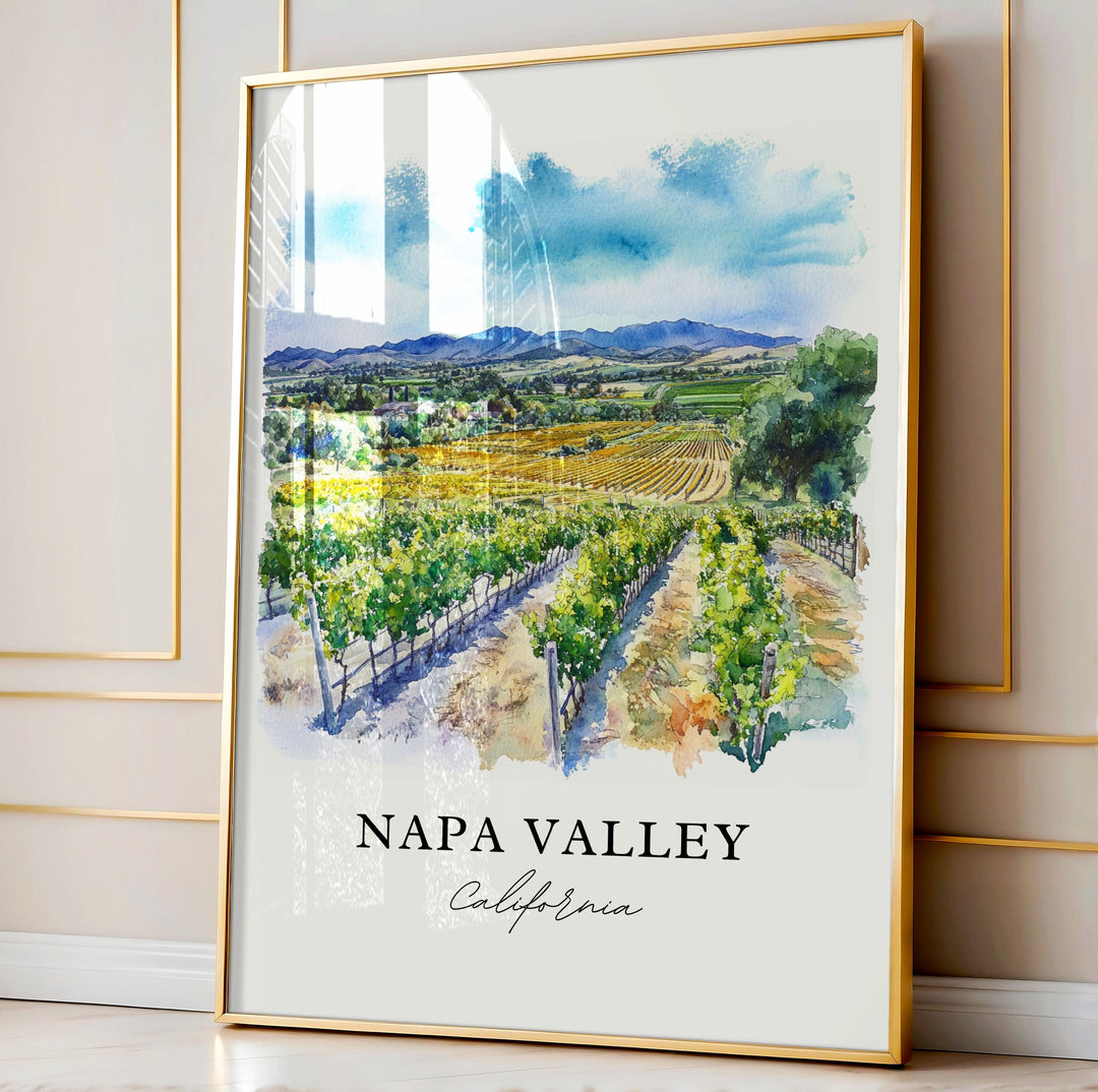 Napa Valley Wall Art, Napa Valley Print, Napa Valley Watercolor Art, Napa Wine Region Gift, Travel Print, Travel Poster, Housewarming Gift