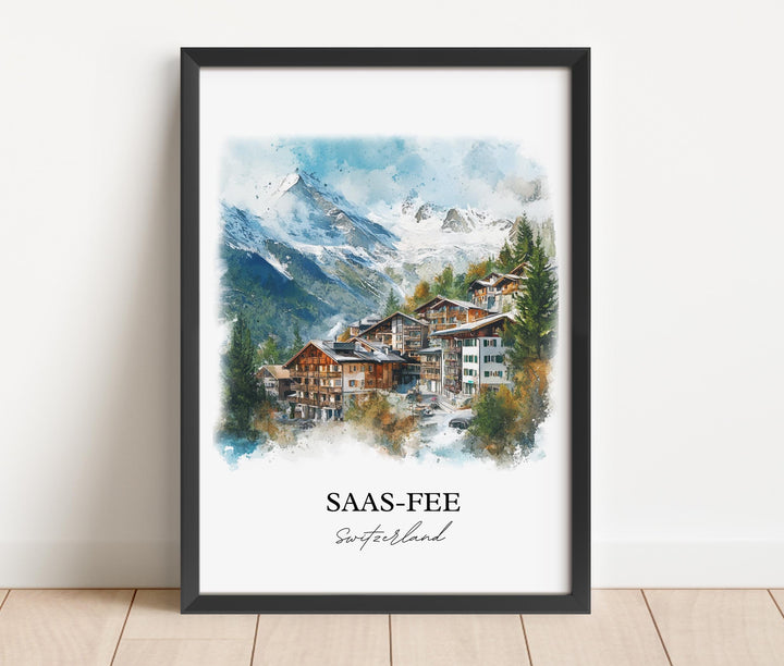 Saas-Fee Travel Print Wall Art Saas-Fee Wall Hanging Home Décor Saas-Fee Gift Art Lovers Switzerland Art Lover Gift Saas-Fee Poster