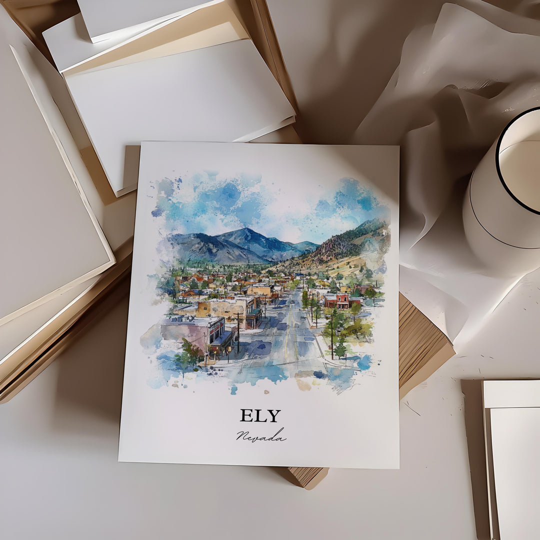 Ely Nevada Wall Art, Ely NV Print, Nevada Watercolor Art, White Pine County Gift, Travel Print, Travel Poster, Housewarming Gift