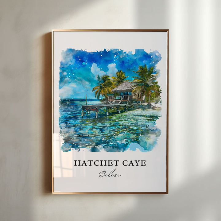 Hatchet Caye Wall Art, Hatchet Caye Print, Hatchet Caye Watercolor, Hatchet Caye Belize Gift,