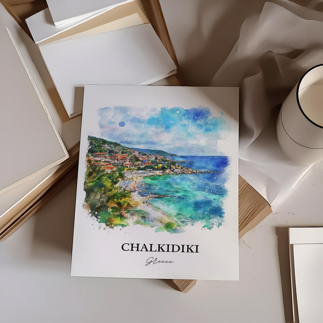 Chalkidiki Wall Art, Halkidiki Print, Greece Watercolor Art, Chalkidiki Greece Gift, Travel Print, Travel Poster, Housewarming Gift