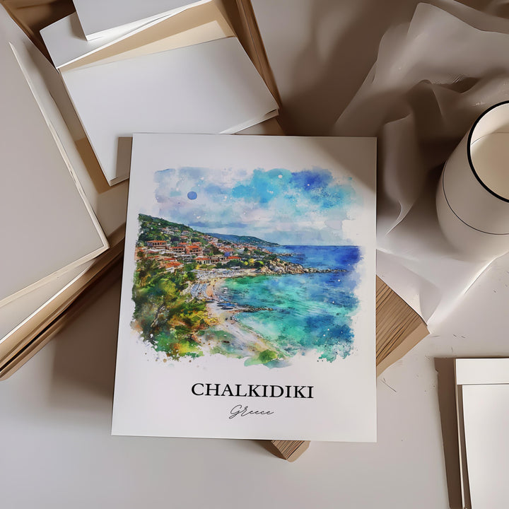 Chalkidiki Wall Art, Halkidiki Print, Greece Watercolor Art, Chalkidiki Greece Gift, Travel Print, Travel Poster, Housewarming Gift