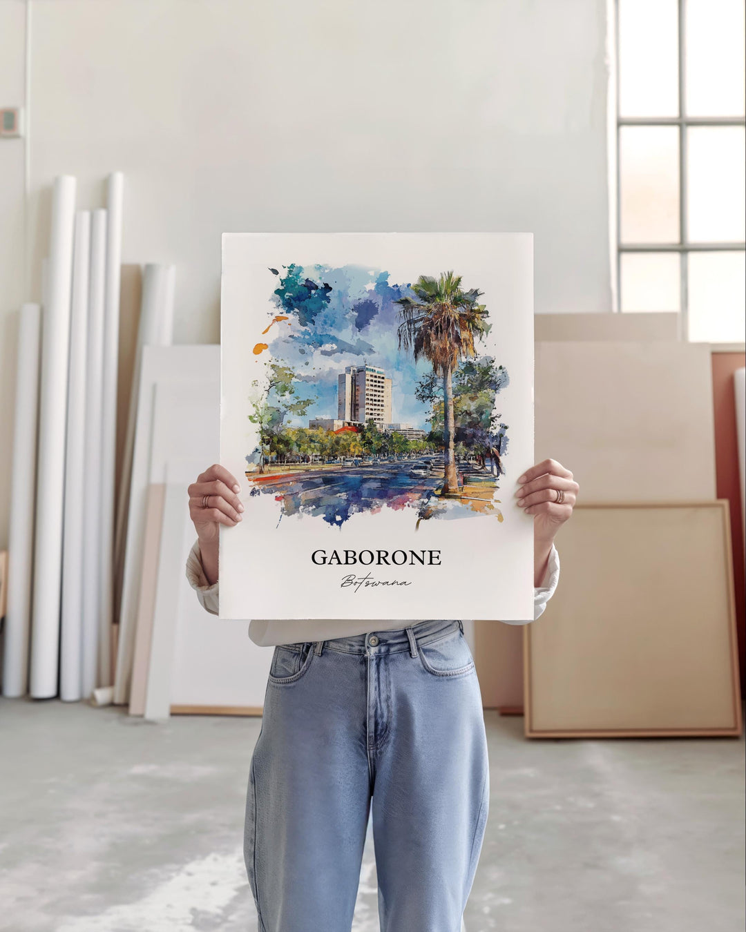 Gaborone, Botswana – Watercolor Art Print
