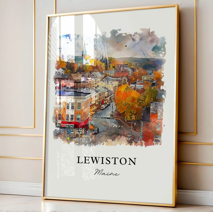 Lewiston Maine Wall Art, Lewiston Print, Lewiston ME Watercolor, Lewiston Maine Gift, Travel Poster, Housewarming Gift