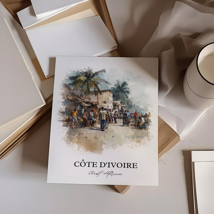 Côte d'Ivoire Wall Art, Côte d'Ivoire Print, Ivory Coast Watercolor Art, Côte d'Ivoire Gift, Travel Print, Travel Poster, Housewarming Gift