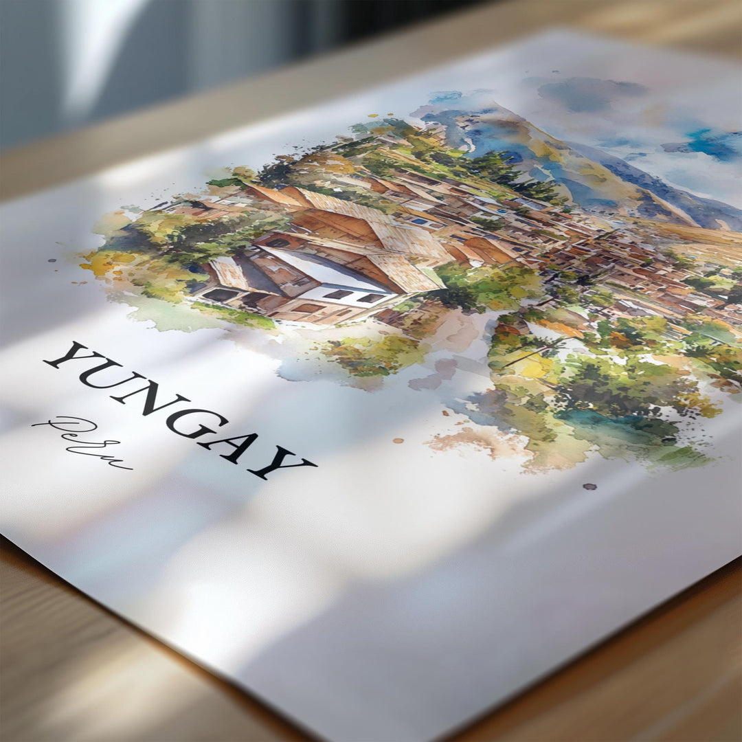 Yungay Wall Art, Ancash Region Peru Print, Peru Watercolor Art, Yungay Peru Gift, Travel Print, Travel Poster, Housewarming Gift