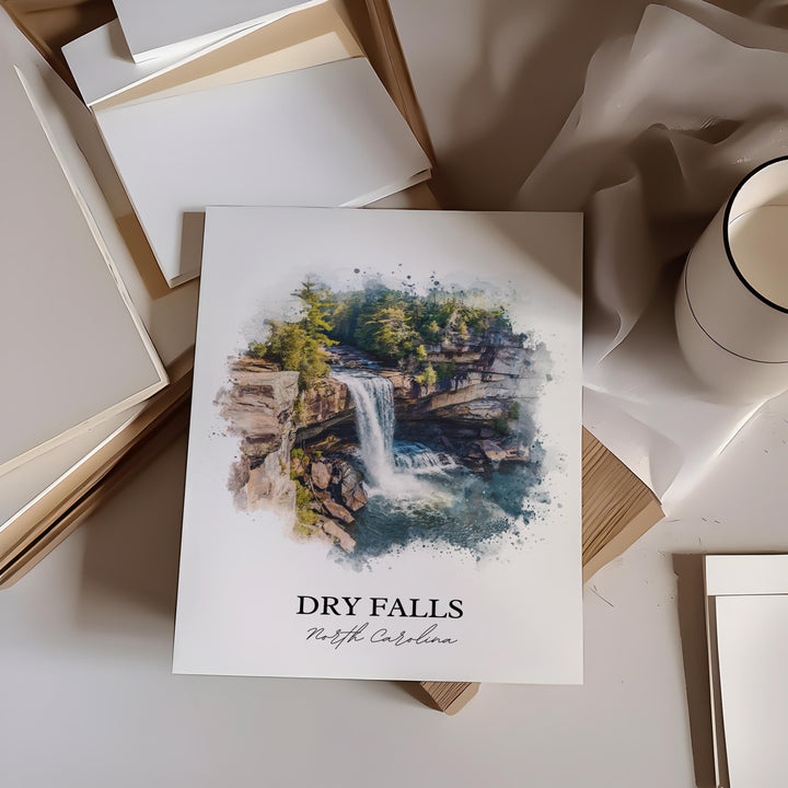 Dry Falls NC Wall Art, Nantahala Forest Print, Highlands NC Watercolor Art, Dry Falls Gift, Travel Print, Travel Poster, Housewarming Gift