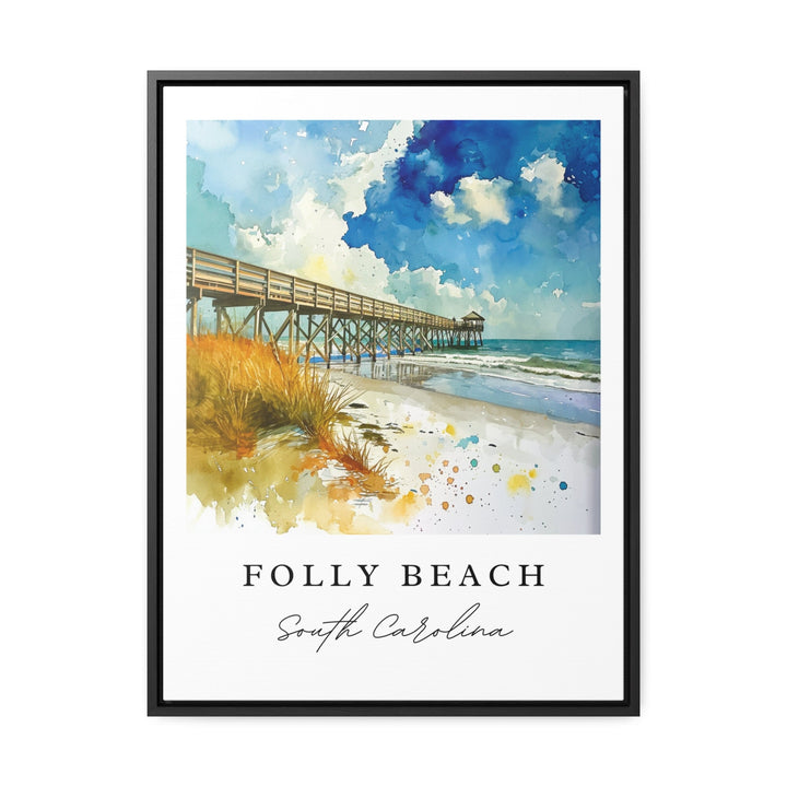 Folly Beach traditional travel art - South Carolina, Folly Beach print, Wedding gift, Birthday present, Custom Text, Perfect Gift