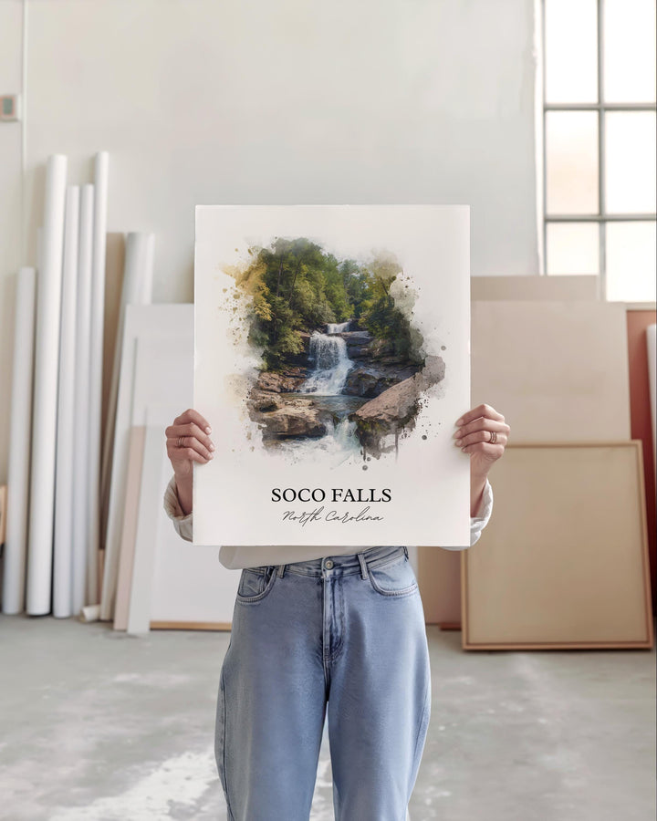 Soco Falls Wall Art, Soco Falls NC Print, North Carolina Watercolor Art, Maggie Valley Gift, Travel Print, Travel Poster, Housewarming Gift