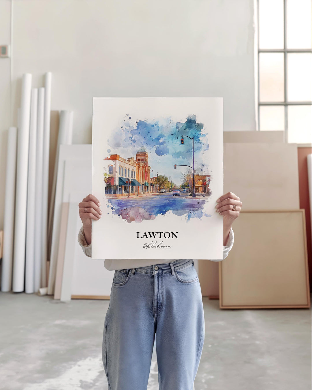 Lawton OK Wall Art, Comanche County Print, Oklahoma Watercolor Art, Lawton OK Gift, Travel Print, Travel Poster, Housewarming Gift