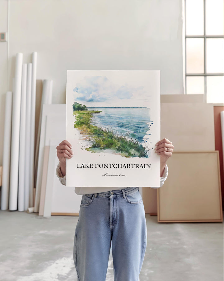 Lake Pontchartrain Art, New Orleans Print, Louisiana Watercolor Art, Lake Pontchartrain Gift, Travel Print, Travel Poster, Housewarming Gift