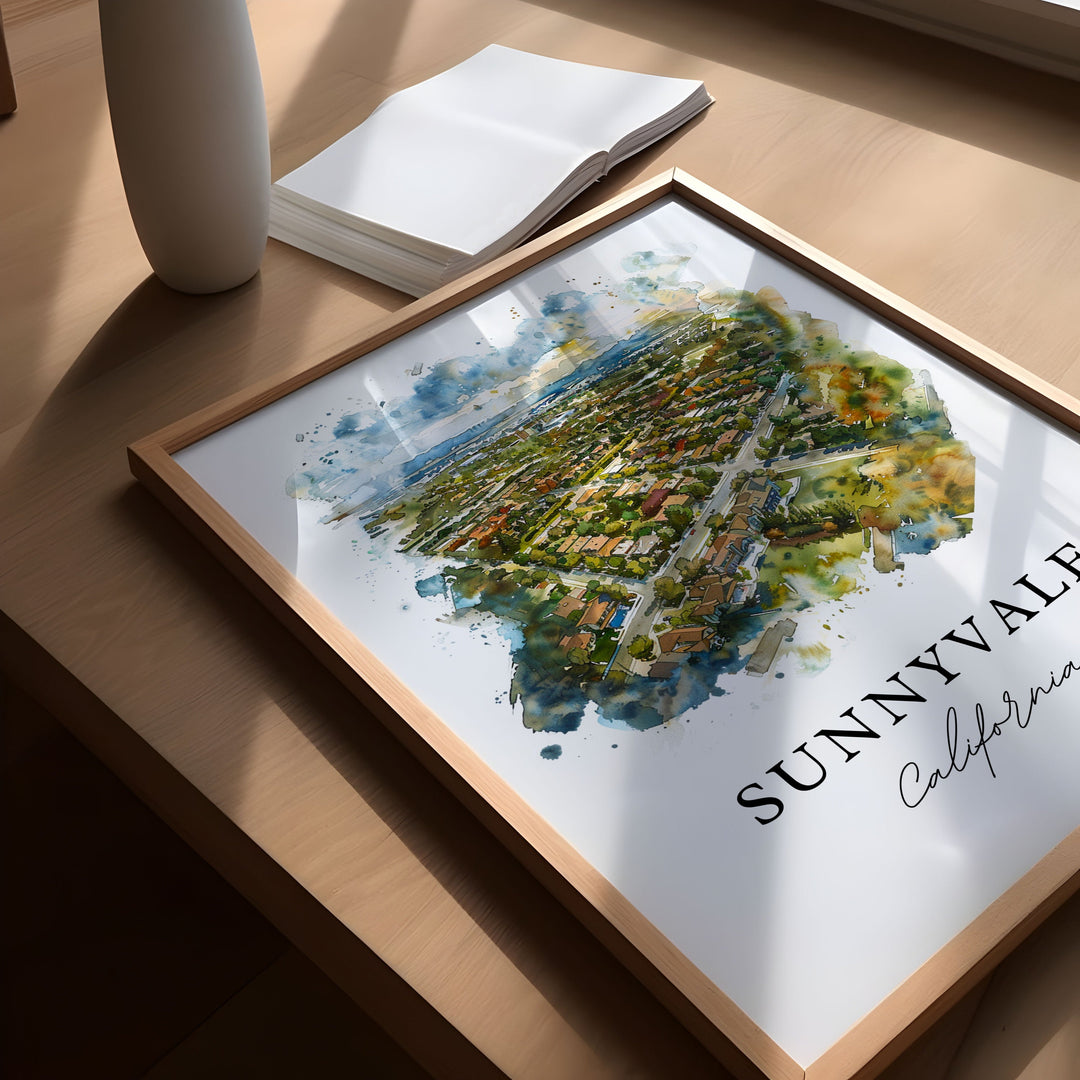 Sunnyvale California Art, Sunnyvale Print, Sunnyvale Watercolor Art, Sunnyvale CA Gift,