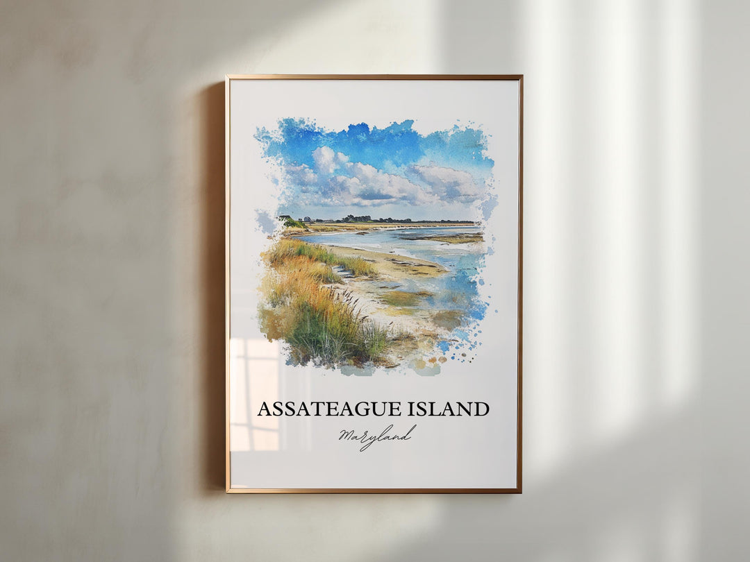 Assateague Island Wall Art, Delmarva Print, Maryland Watercolor Art, Assateague Island Gift, Travel Print, Travel Poster, Housewarming Gift