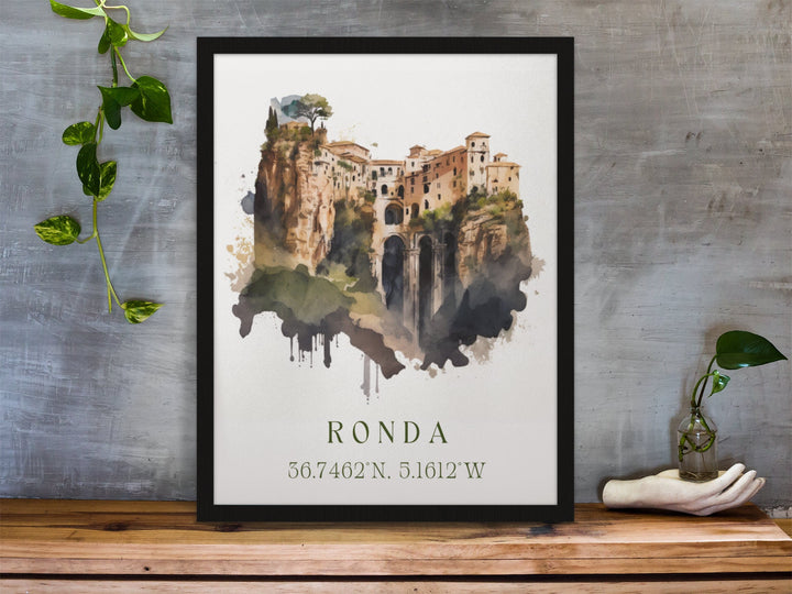 Ronda traditional travel art - Spain, Ronda poster, Wedding gift, Birthday present, Custom Text, Personalized Gift