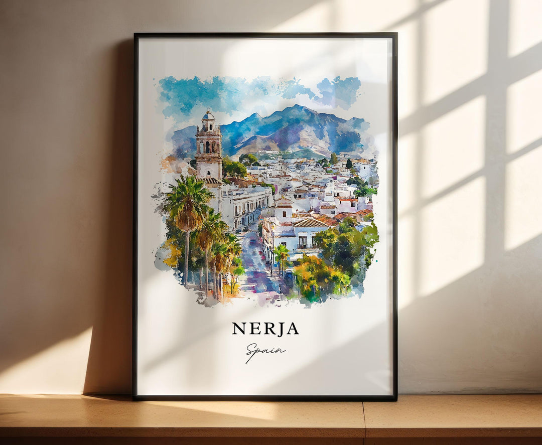 Nerja Spain Wall Art, Nerja Print, Nerja Watercolor Art, Costa del Sol Espana Gift,