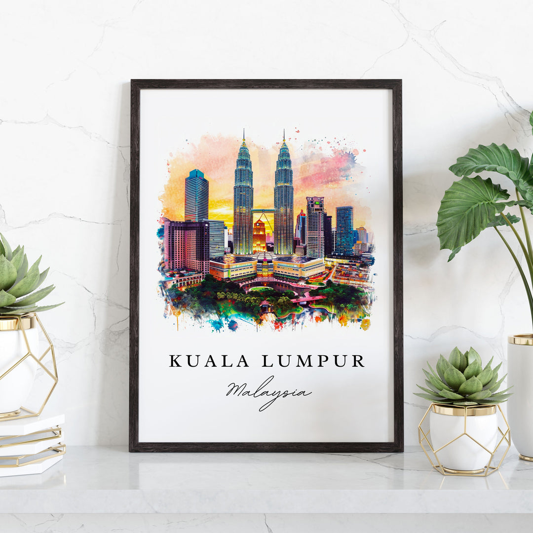 Kuala Lumpur watercolor travel art - Malaysia, Kuala Lumpur print, Wedding gift, Birthday present, Custom Text, Perfect Gift