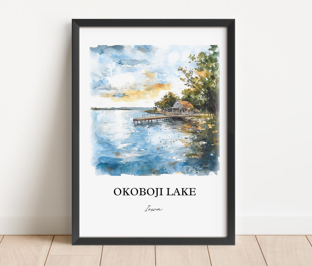 Okoboji Lake Wall Art, Dickinson County Print, Iowa Watercolor Art, Okoboji Lake Gift, Travel Print, Travel Poster, Housewarming Gift