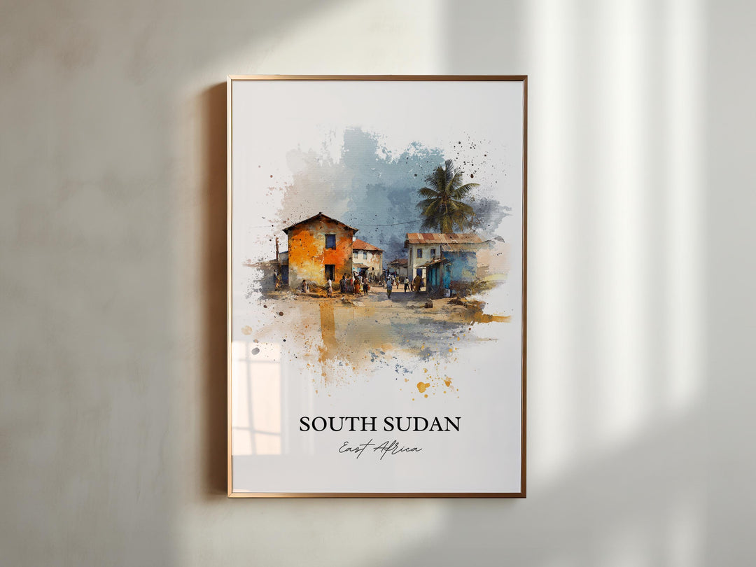 South Sudan Wall Art, South Sudan Print, Africa Watercolor Art, South Sudan Gift, Travel Print, Travel Poster, Housewarming Gift
