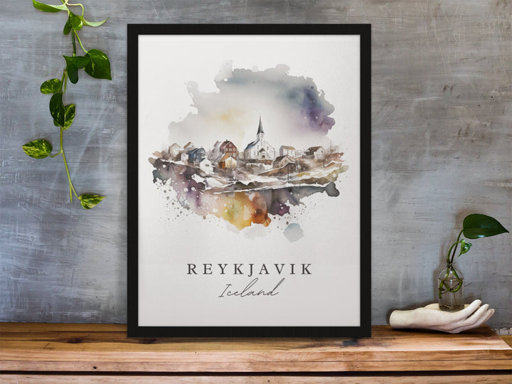 Reykjavik traditional travel art - Iceland, Reykjavik poster, Wedding gift, Birthday present, Custom Text, Personalised Gift