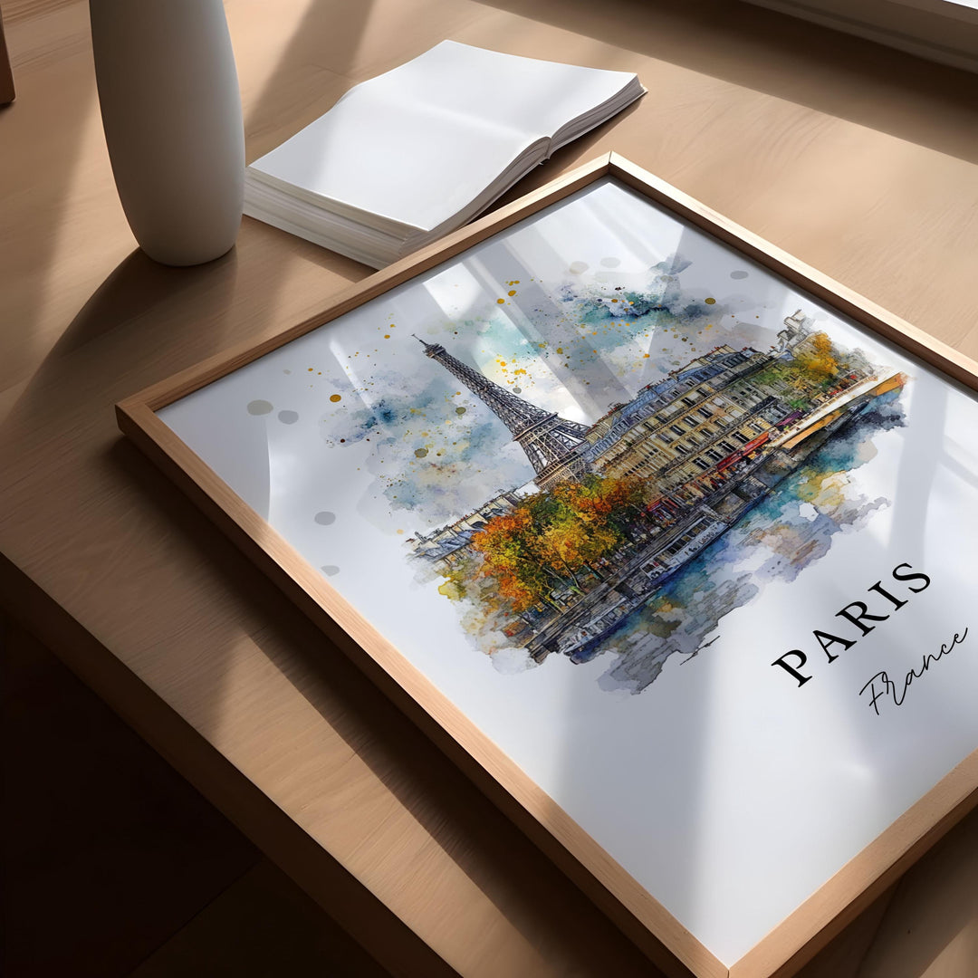 Paris France Wall Art, Paris Print, Paris Watercolor Art, Paris Skyline Gift, Paris FR Travel Poster, Housewarming Gift