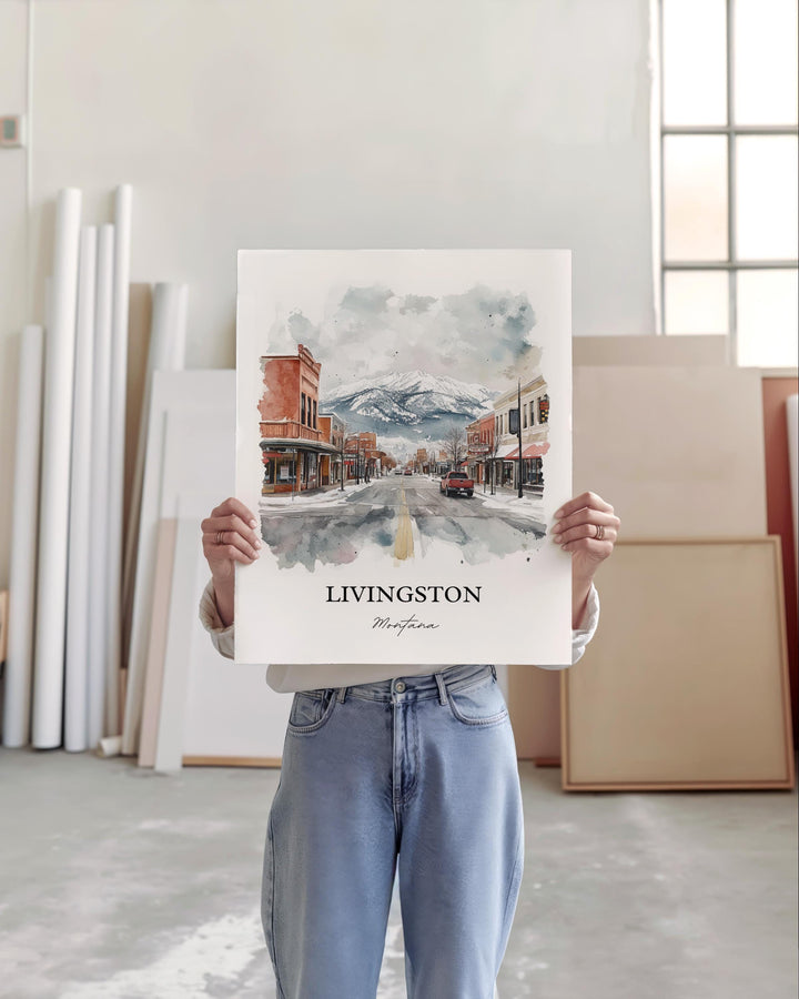 Livingston MT Wall Art, Montana Print, Yellowstone River Watercolor, Livingston Montana Gift, Travel Print, Travel Poster, Housewarming Gift