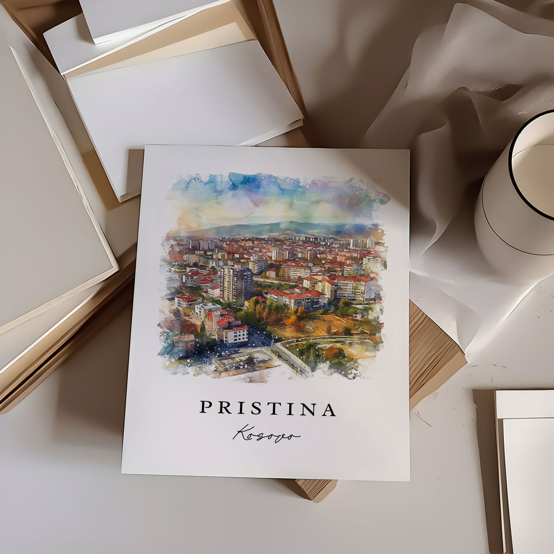 Pristina watercolor travel art - Kosovo, Pristina print, Wedding gift, Birthday present, Custom Text, Perfect Gift