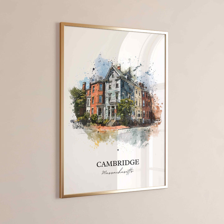 Cambridge MA Wall Art, Cambridge Print, Massachusetts Watercolor Art, Boston MA Gift, Travel Print, Travel Poster, Housewarming Gift