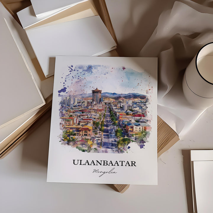 Ulaanbaatar Wall Art, Mongolia Print, Mongolia Watercolor Art, Ulaanbaatar Gift, Travel Print, Travel Poster, Housewarming Gift
