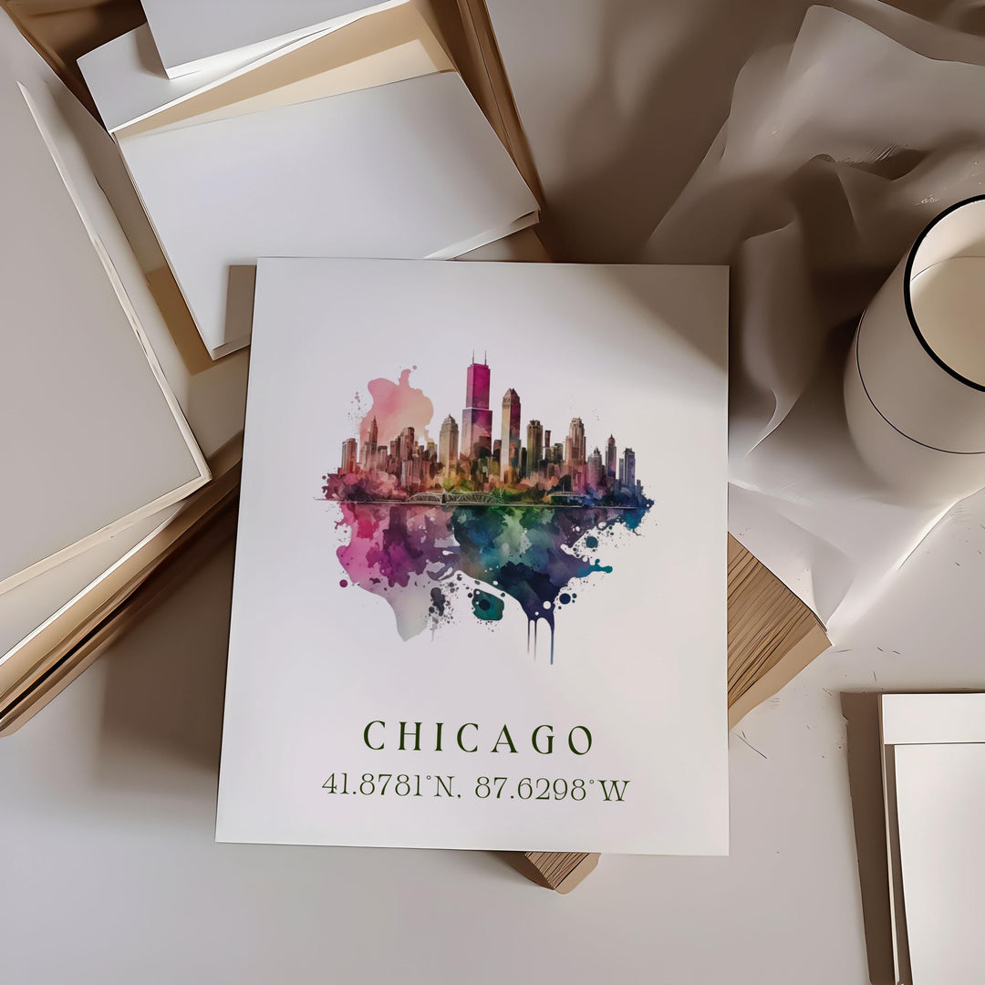 Chicago wall art - Illinois, Chicago poster, Chicago Skyline Wedding gift, Chicago Birthday present, Custom Text, Personalised Gift