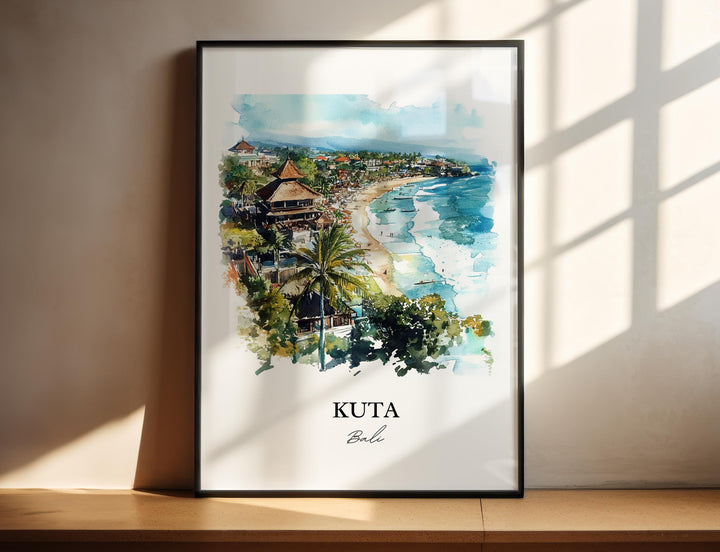 Kuta Bali Wall Art, Bali Print, Bali Watercolor Art, Kuta Bali Gift, Travel Print, Travel Poster, Housewarming Gift