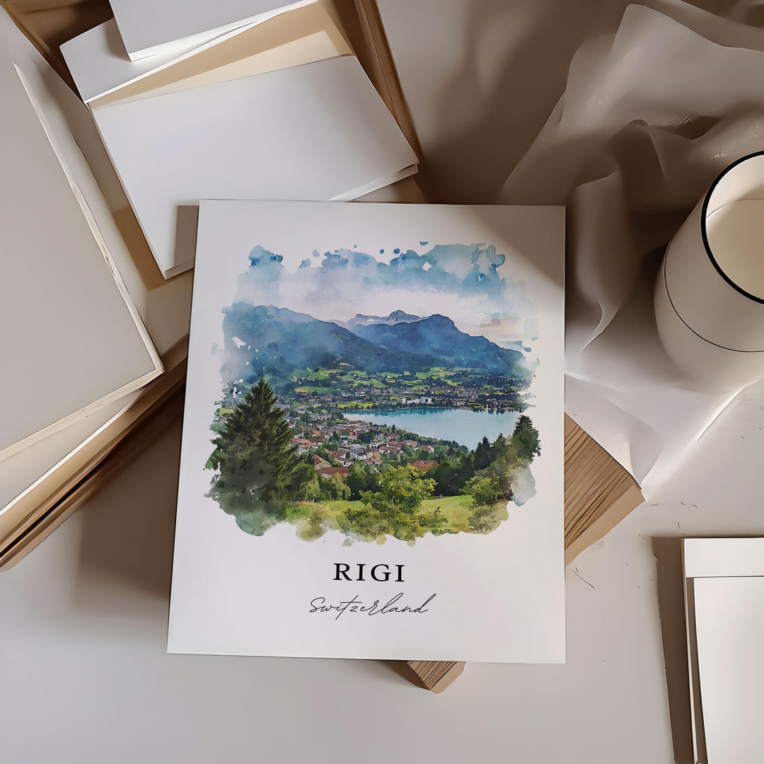 Rigi Switzerland Wall Art, Rigi Print, Lucerne Watercolor Art, Rigi Swiss Gift,