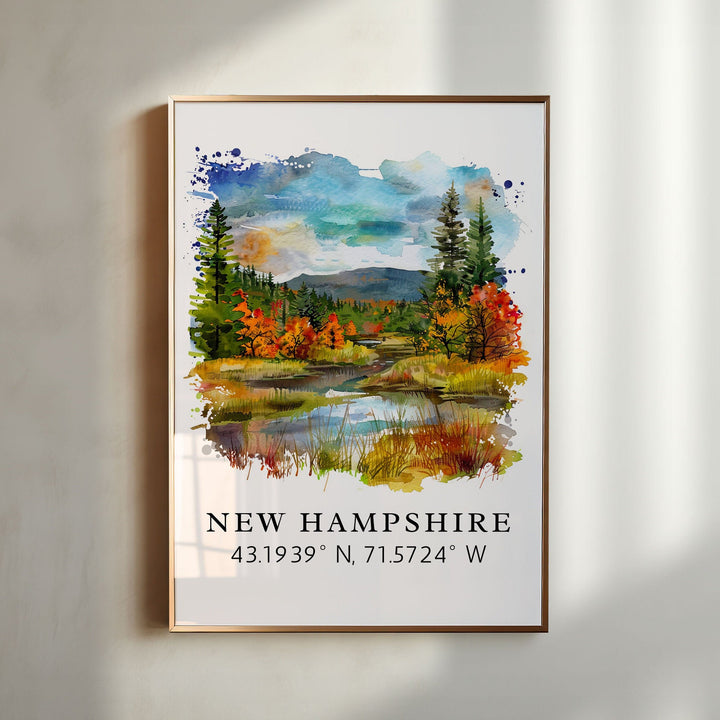 New Hampshire wall art - New Hampshire print with coordinates, Framed and Unframed Options - The Perfect Gift, Personalization Available