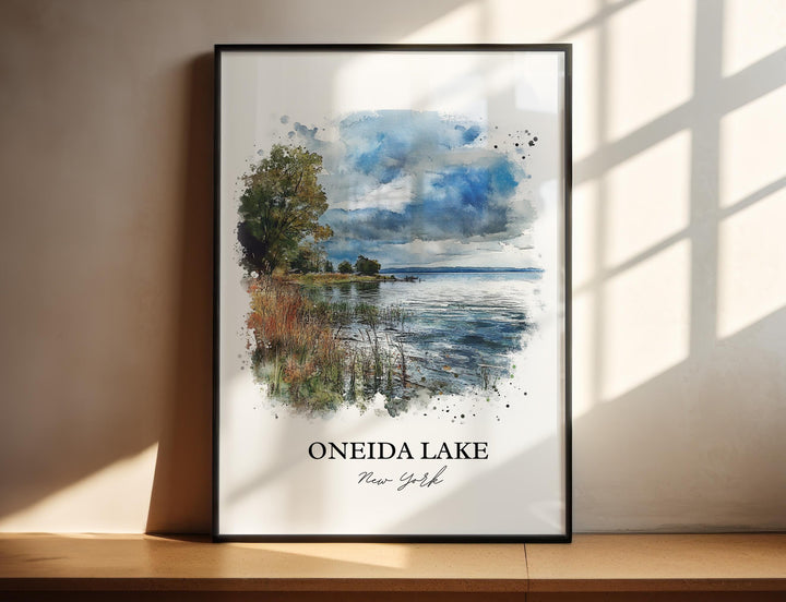 Oneida Lake Wall Art, Oswego Lake Print, New York Watercolor Art, Oneida Lake NY Gift, Travel Print, Travel Poster, Housewarming Gift
