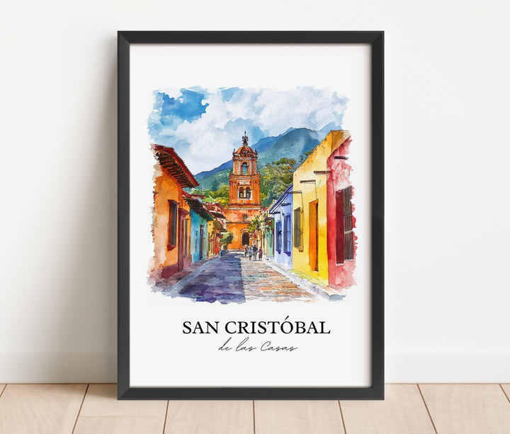 San Cristobal de Las Casas Wall Art, Chiapas Print, Mexico Watercolor Art, Chiapas MX Gift, Travel Print, Travel Poster, Housewarming Gift