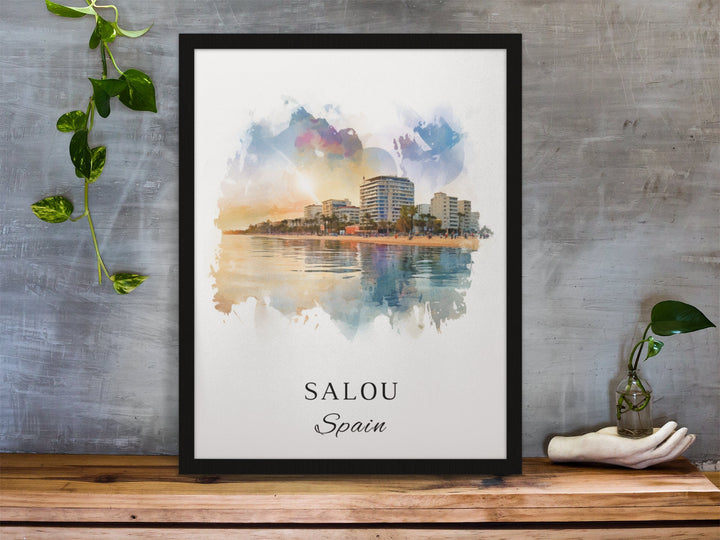 Salou traditional travel art - Spain, Salou poster, Wedding gift, Birthday present, Custom Text, Personalised Gift