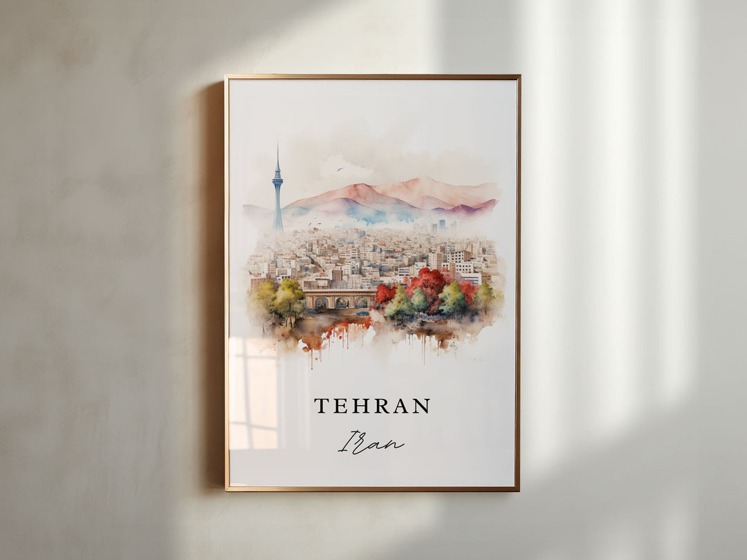 Tehran traditional travel art - Iran, Tehran poster, Wedding gift, Birthday present, Custom Text, Personalised Gift